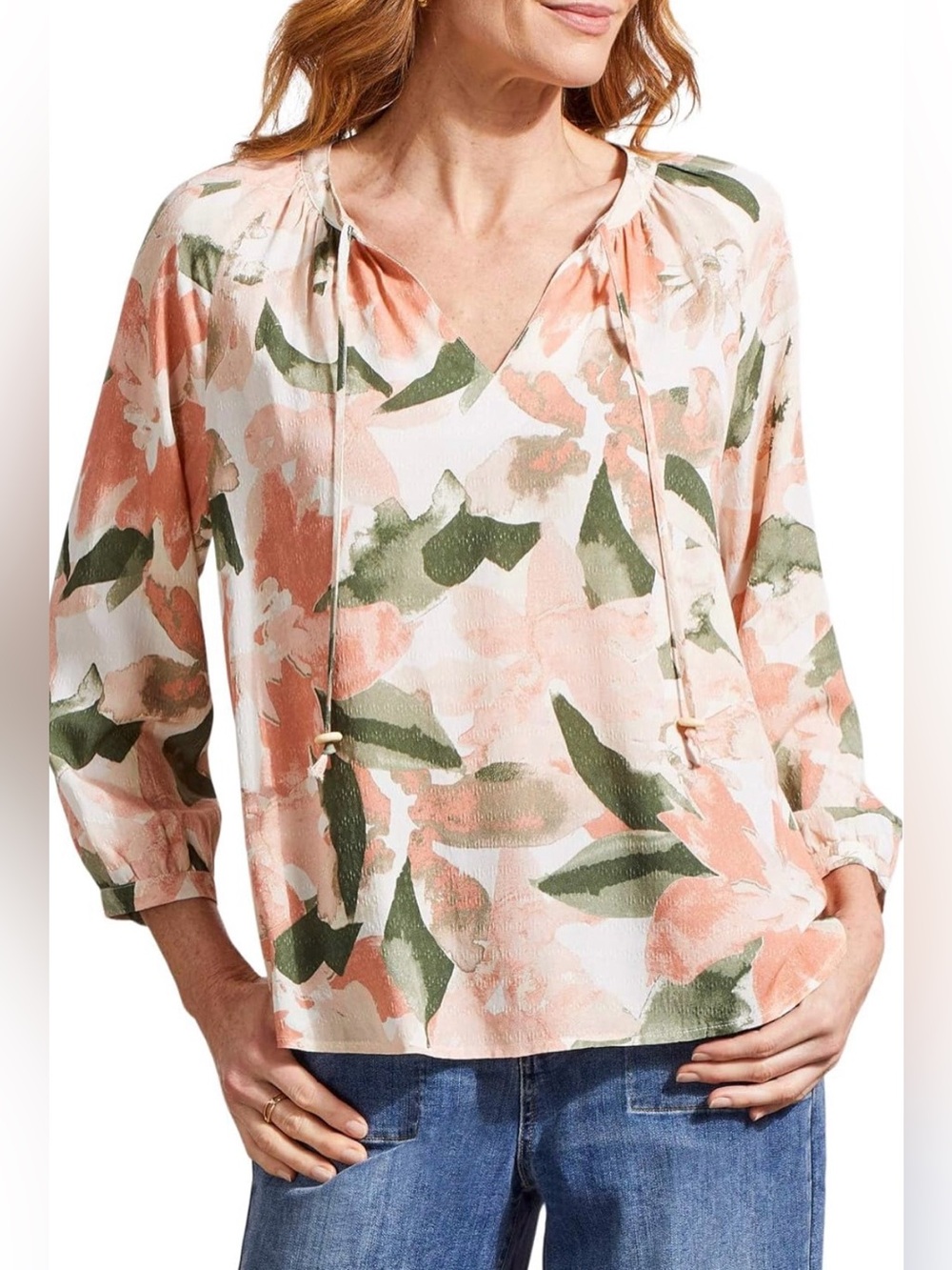 Tribal Blouse in Peach and Green Floral